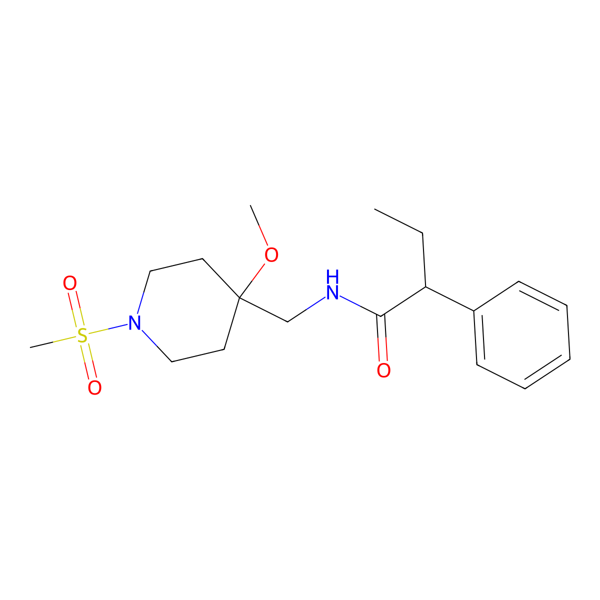 N-[(1-methanesulfonyl-4-methoxypiperidin-4-yl)methyl]-2-phenylbutanamide molecular structure, CAS 2415501-02-7