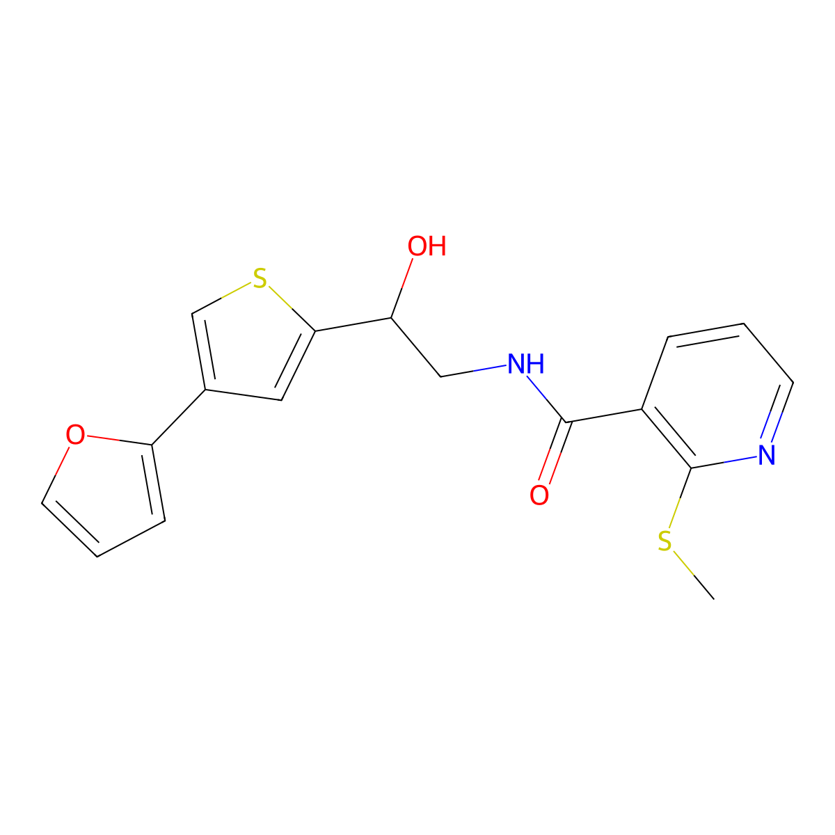 N-{2-[4-(furan-2-yl)thiophen-2-yl]-2-hydroxyethyl}-2-(methylsulfanyl)pyridine-3-carboxamide molecular structure, CAS 2415501-07-2