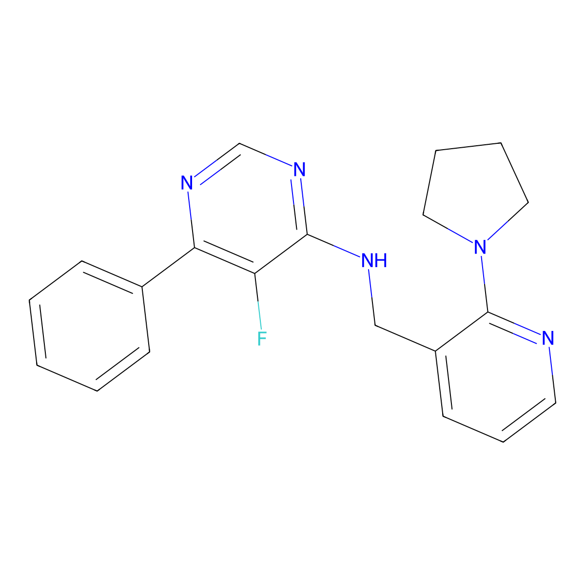 5-fluoro-6-phenyl-N-{[2-(pyrrolidin-1-yl)pyridin-3-yl]methyl}pyrimidin-4-amine molecular structure, CAS 2415501-12-9