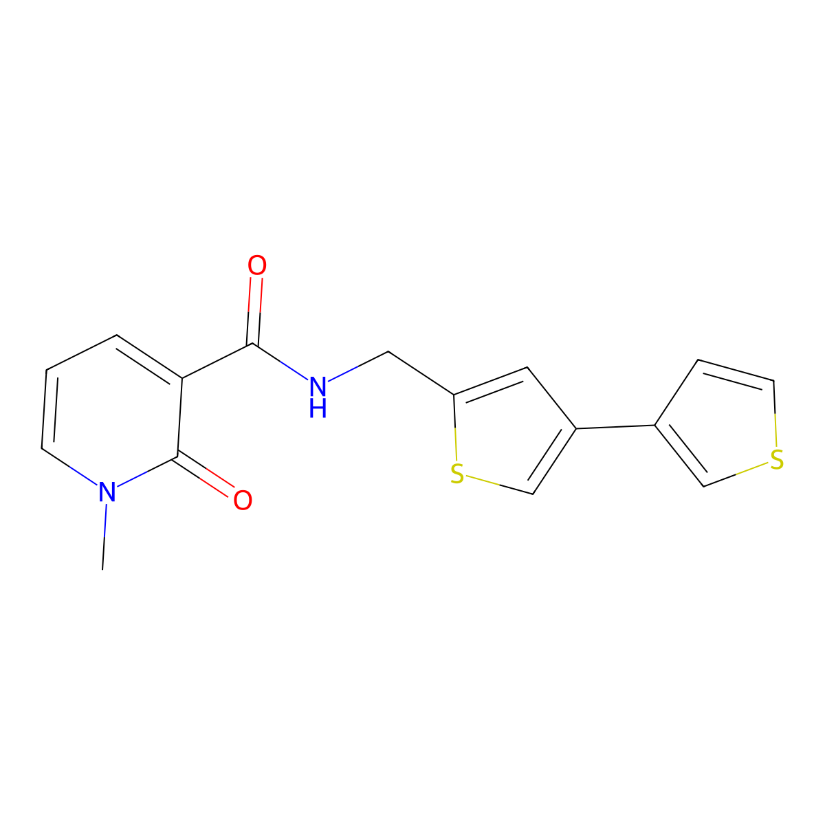 N-({[3,3'-bithiophene]-5-yl}methyl)-1-methyl-2-oxo-1,2-dihydropyridine-3-carboxamide molecular structure, CAS 2415501-16-3