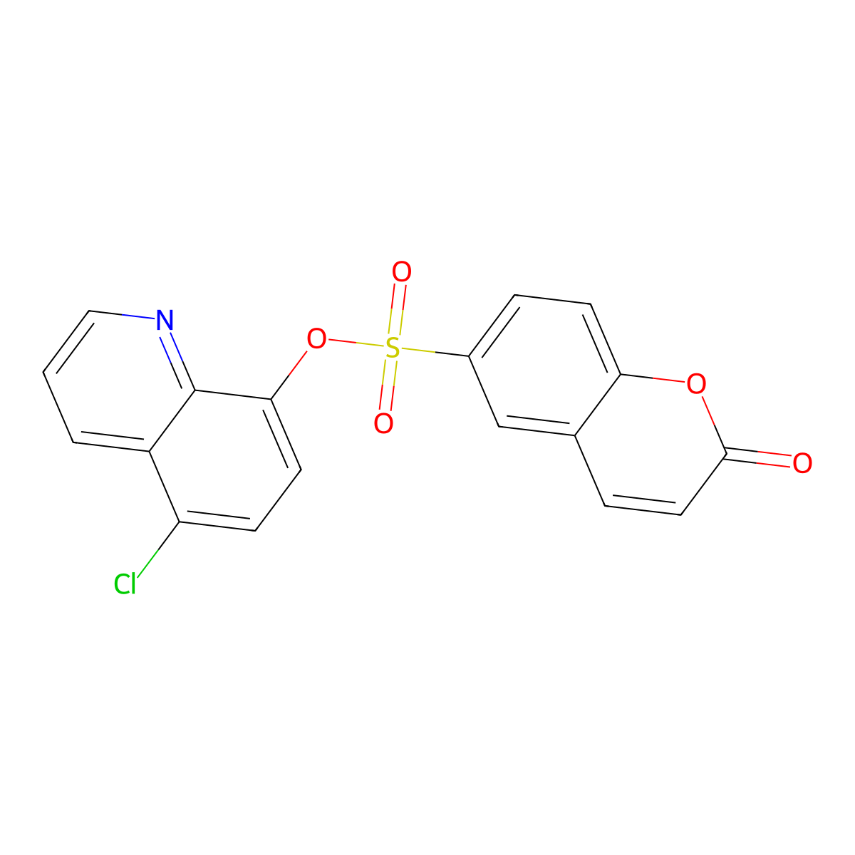 (5-Chloroquinolin-8-yl) 2-oxochromene-6-sulfonate molecular structure, CAS 2415501-18-5