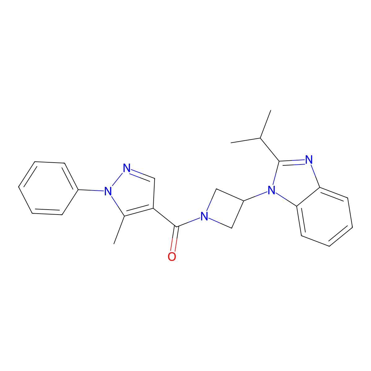 1-[1-(5-methyl-1-phenyl-1H-pyrazole-4-carbonyl)azetidin-3-yl]-2-(propan-2-yl)-1H-1,3-benzodiazole molecular structure, CAS 2415501-29-8