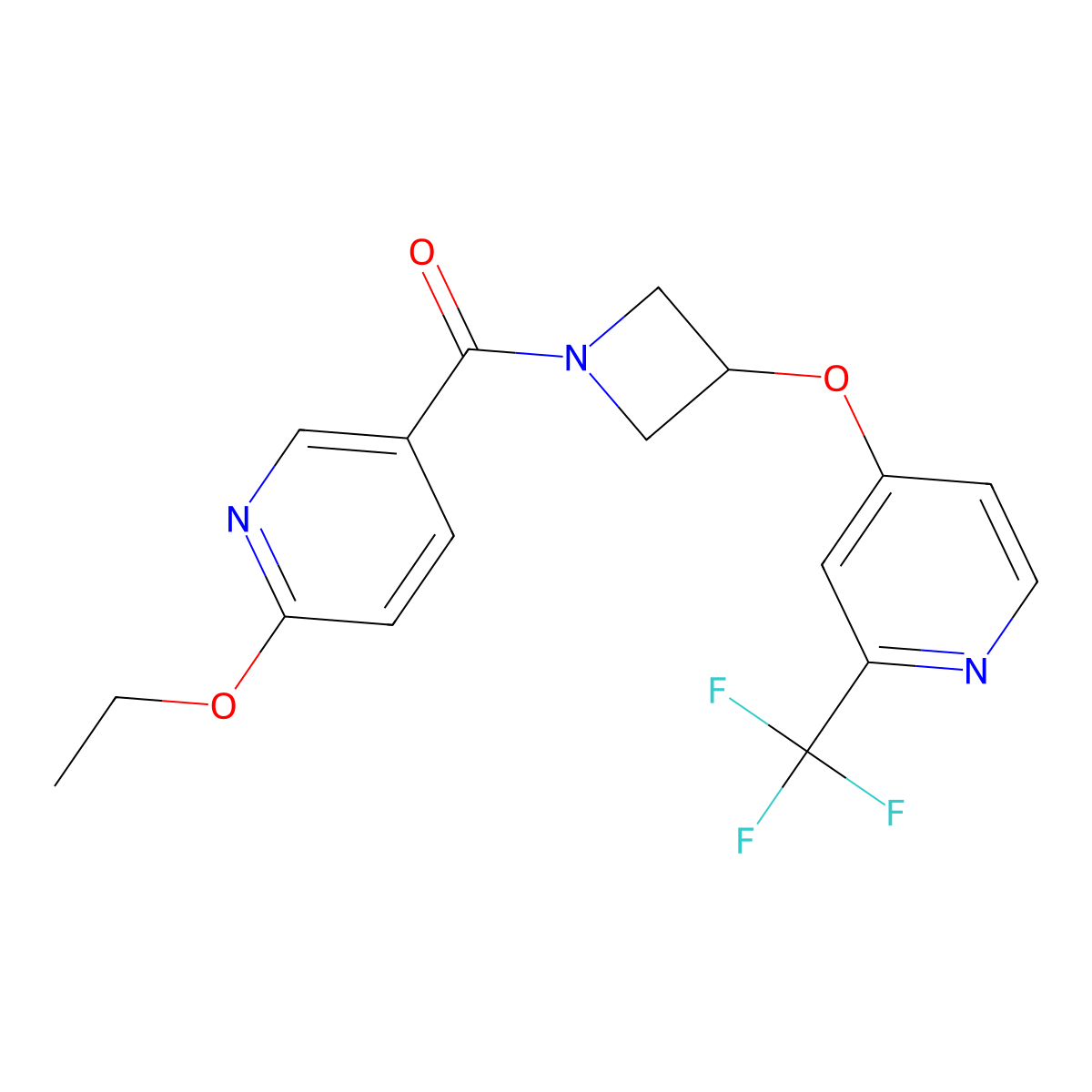 2-Ethoxy-5-(3-{[2-(trifluoromethyl)pyridin-4-yl]oxy}azetidine-1-carbonyl)pyridine molecular structure, CAS 2415501-31-2