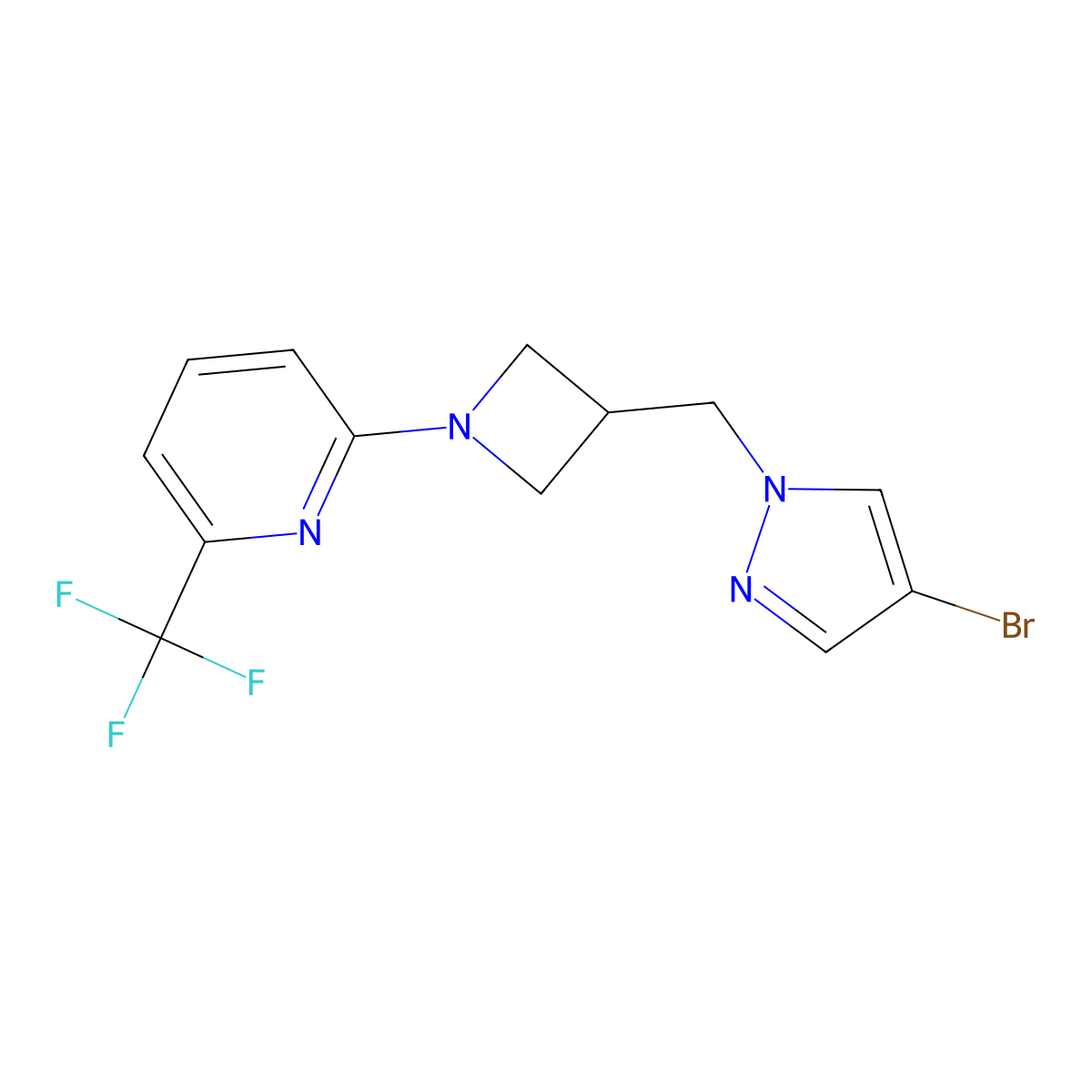 2-{3-[(4-bromo-1H-pyrazol-1-yl)methyl]azetidin-1-yl}-6-(trifluoromethyl)pyridine molecular structure, CAS 2415501-46-9
