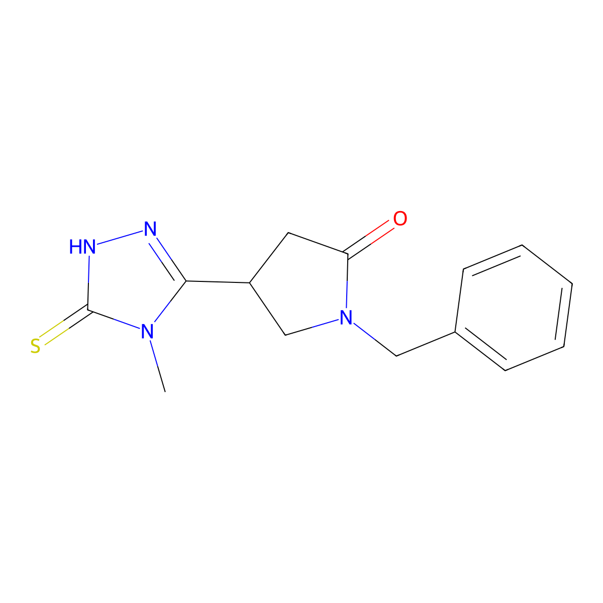 1-benzyl-4-(4-methyl-5-sulfanylidene-4,5-dihydro-1H-1,2,4-triazol-3-yl)pyrrolidin-2-one molecular structure, CAS 2415501-52-7