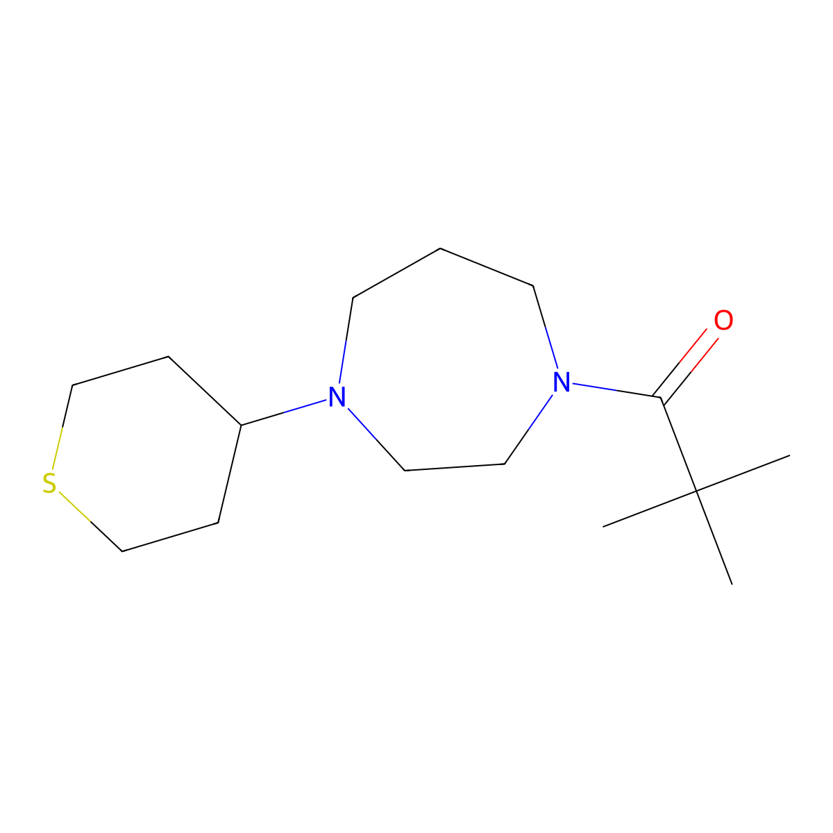 2,2-Dimethyl-1-[4-(thian-4-yl)-1,4-diazepan-1-yl]propan-1-one molecular structure, CAS 2415501-55-0