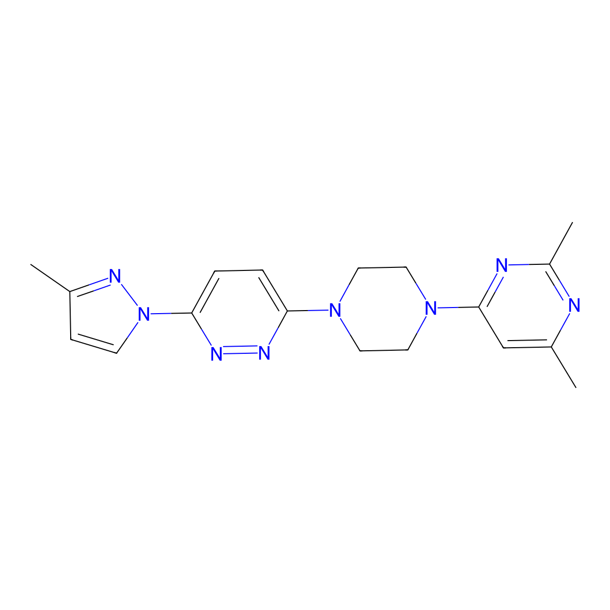 2,4-dimethyl-6-{4-[6-(3-methyl-1H-pyrazol-1-yl)pyridazin-3-yl]piperazin-1-yl}pyrimidine molecular structure, CAS 2415501-56-1