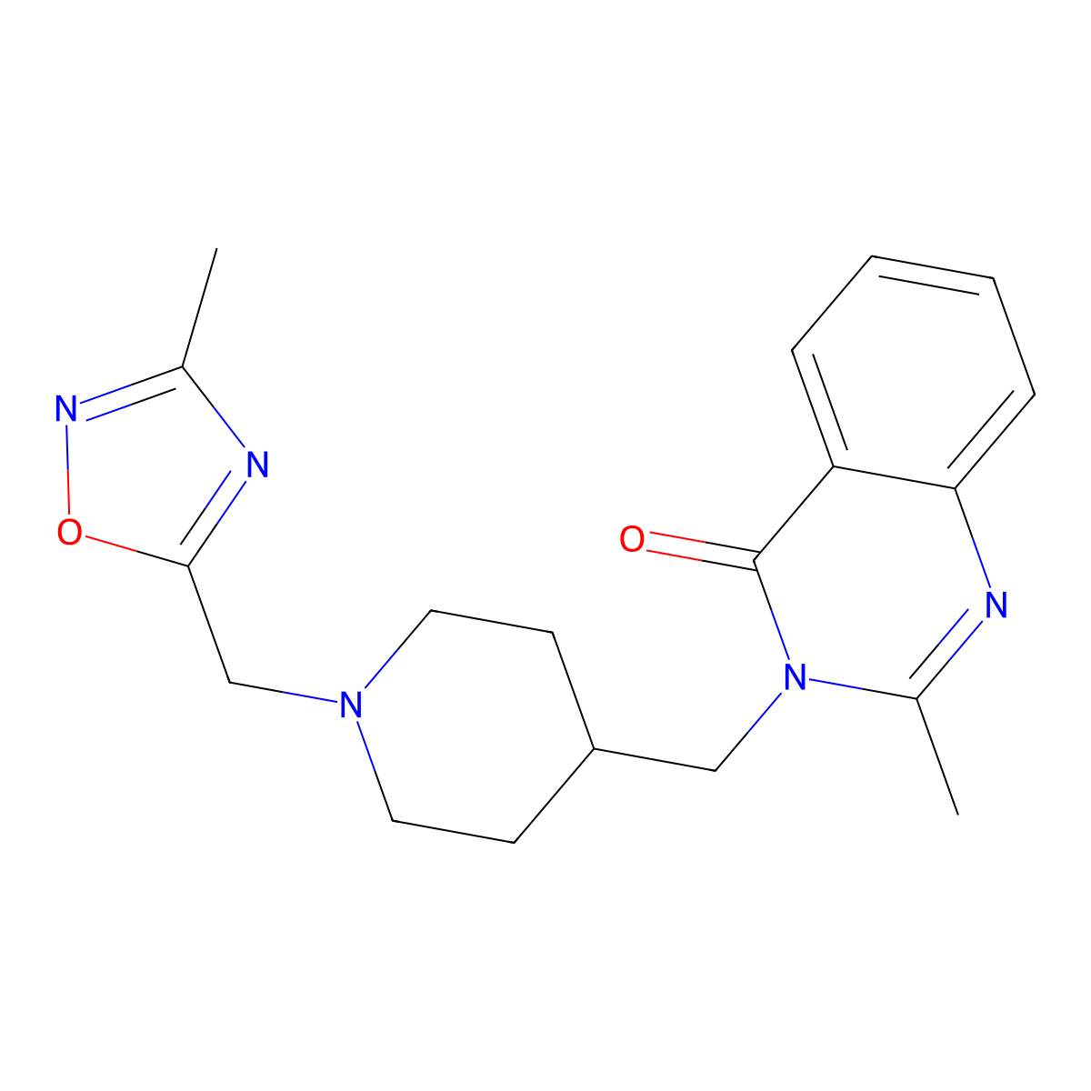 2-Methyl-3-({1-[(3-methyl-1,2,4-oxadiazol-5-yl)methyl]piperidin-4-yl}methyl)-3,4-dihydroquinazolin-4-one molecular structure, CAS 2415501-59-4