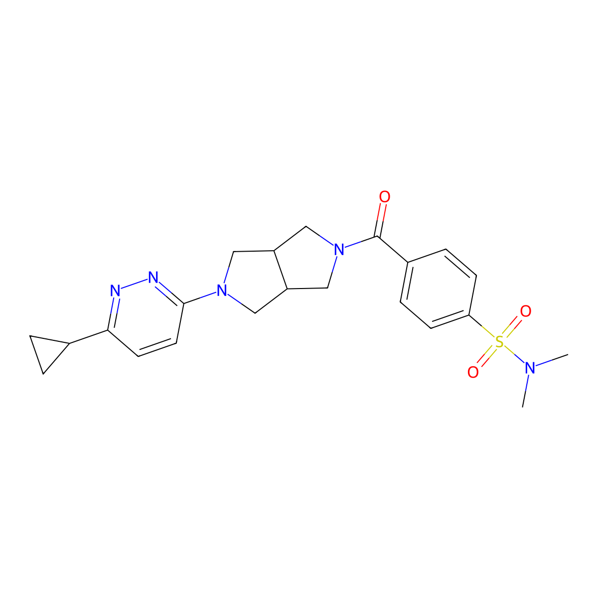 4-[5-(6-cyclopropylpyridazin-3-yl)-octahydropyrrolo[3,4-c]pyrrole-2-carbonyl]-N,N-dimethylbenzene-1-sulfonamide molecular structure, CAS 2415501-60-7