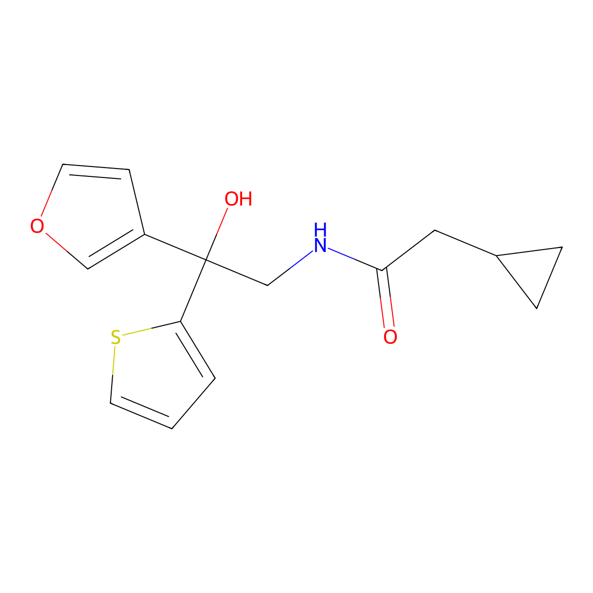 2-cyclopropyl-N-[2-(furan-3-yl)-2-hydroxy-2-(thiophen-2-yl)ethyl]acetamide molecular structure, CAS 2415501-64-1
