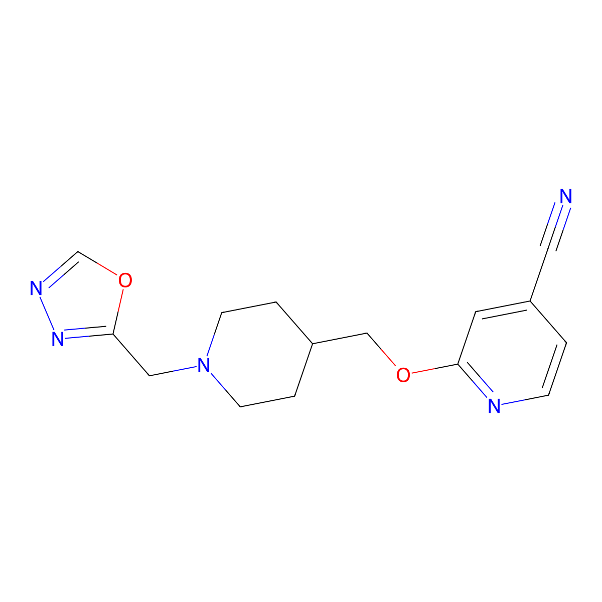2-({1-[(1,3,4-Oxadiazol-2-yl)methyl]piperidin-4-yl}methoxy)pyridine-4-carbonitrile molecular structure, CAS 2415501-66-3