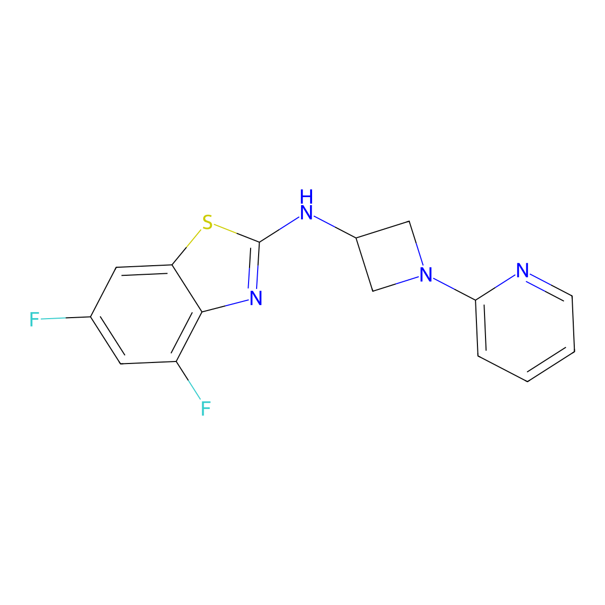 4,6-difluoro-N-[1-(pyridin-2-yl)azetidin-3-yl]-1,3-benzothiazol-2-amine molecular structure, CAS 2415501-70-9