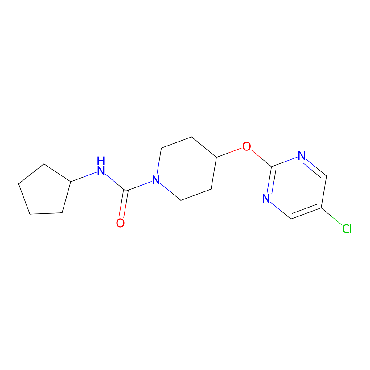 4-[(5-chloropyrimidin-2-yl)oxy]-N-cyclopentylpiperidine-1-carboxamide molecular structure, CAS 2415501-72-1