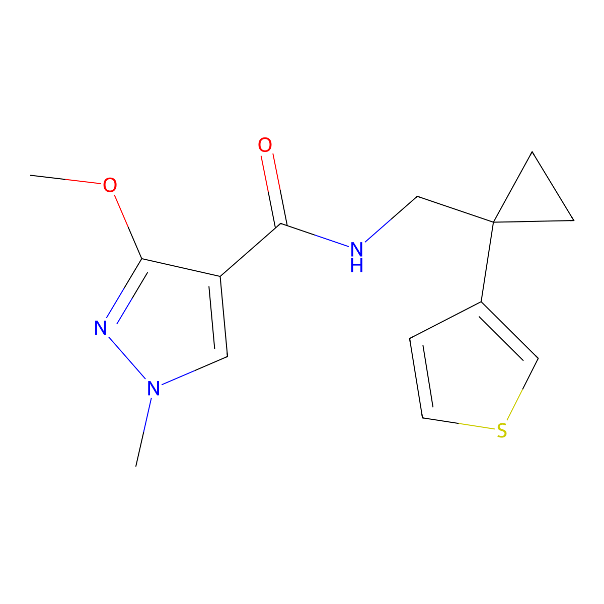 3-methoxy-1-methyl-N-{[1-(thiophen-3-yl)cyclopropyl]methyl}-1H-pyrazole-4-carboxamide molecular structure, CAS 2415501-74-3