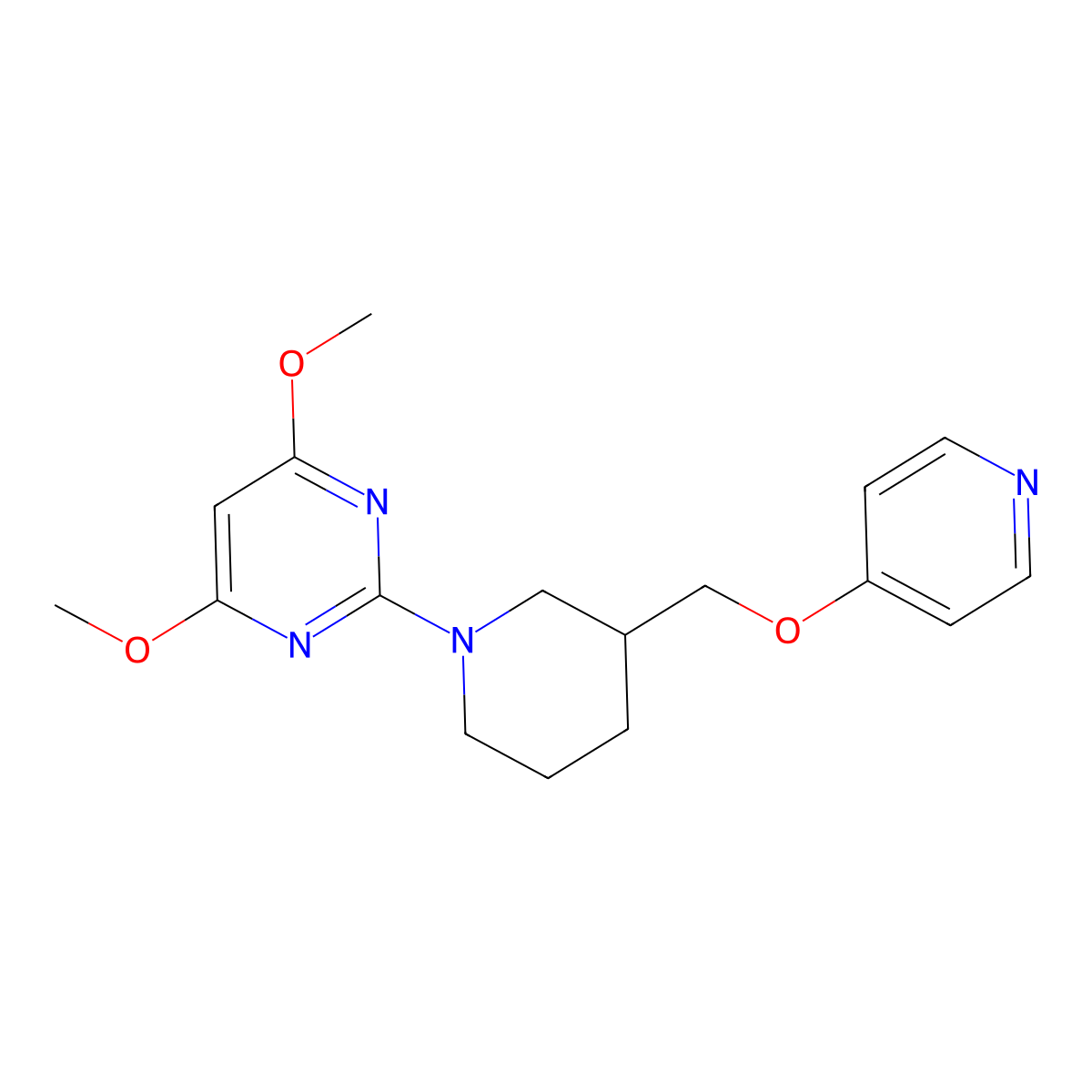 4,6-Dimethoxy-2-{3-[(pyridin-4-yloxy)methyl]piperidin-1-yl}pyrimidine molecular structure, CAS 2415501-76-5