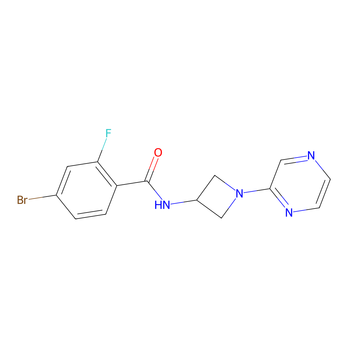 4-bromo-2-fluoro-N-[1-(pyrazin-2-yl)azetidin-3-yl]benzamide molecular structure, CAS 2415501-87-8