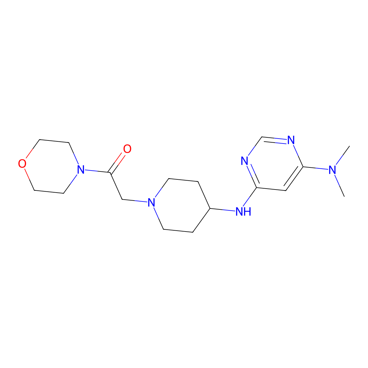 2-(4-{[6-(Dimethylamino)pyrimidin-4-yl]amino}piperidin-1-yl)-1-(morpholin-4-yl)ethan-1-one molecular structure, CAS 2415502-06-4
