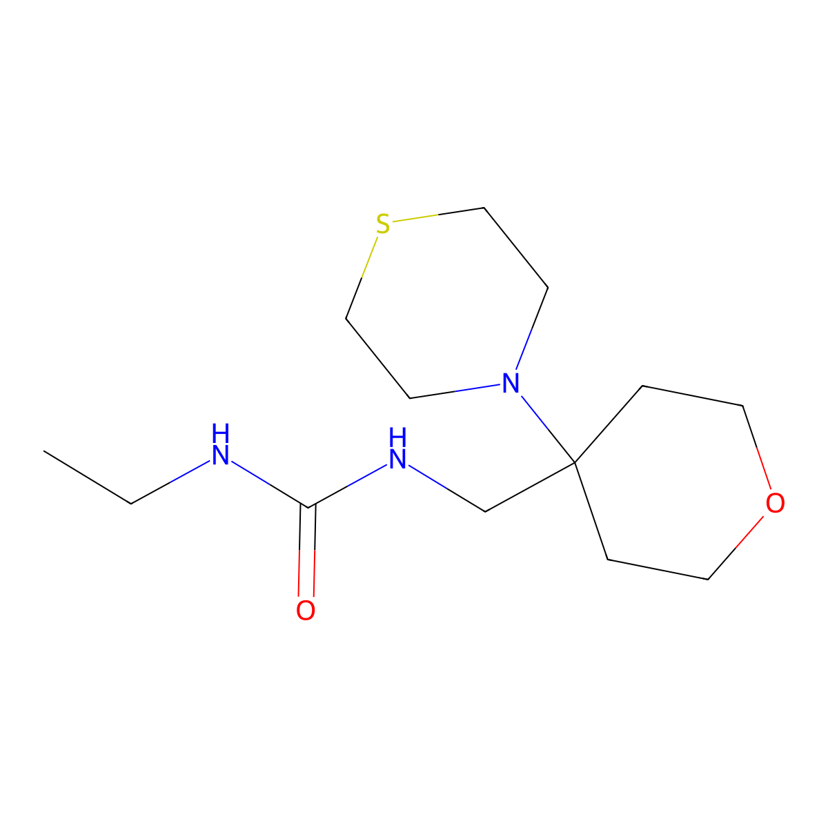 3-Ethyl-1-{[4-(thiomorpholin-4-yl)oxan-4-yl]methyl}urea molecular structure, CAS 2415502-07-5