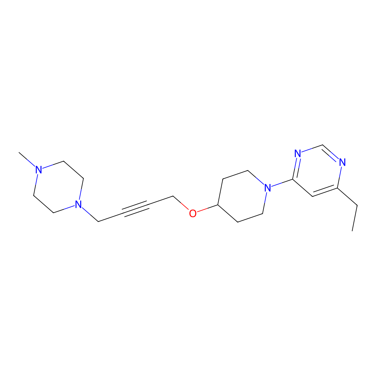 4-Ethyl-6-(4-{[4-(4-methylpiperazin-1-yl)but-2-yn-1-yl]oxy}piperidin-1-yl)pyrimidine molecular structure, CAS 2415502-12-2