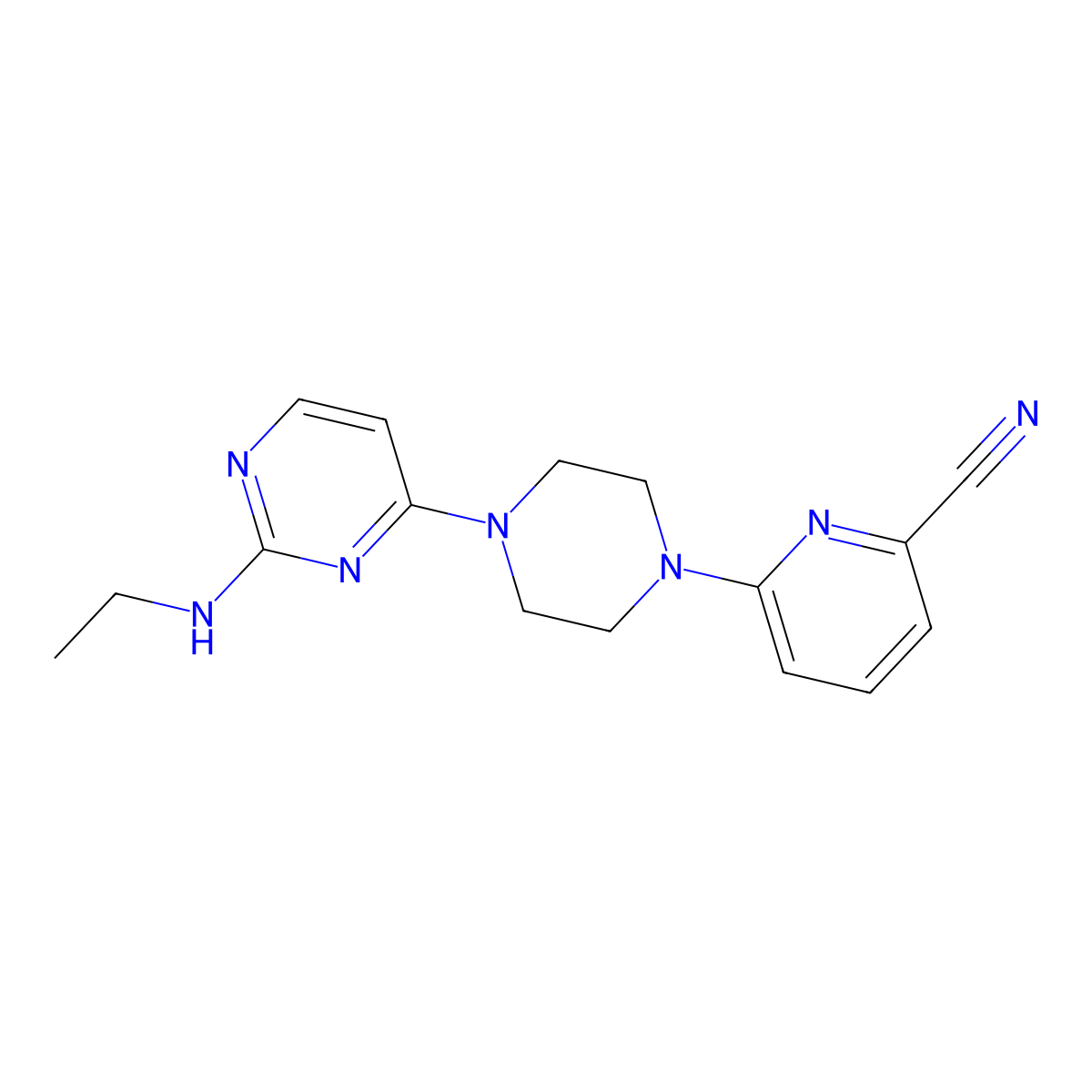 6-{4-[2-(Ethylamino)pyrimidin-4-yl]piperazin-1-yl}pyridine-2-carbonitrile molecular structure, CAS 2415502-14-4