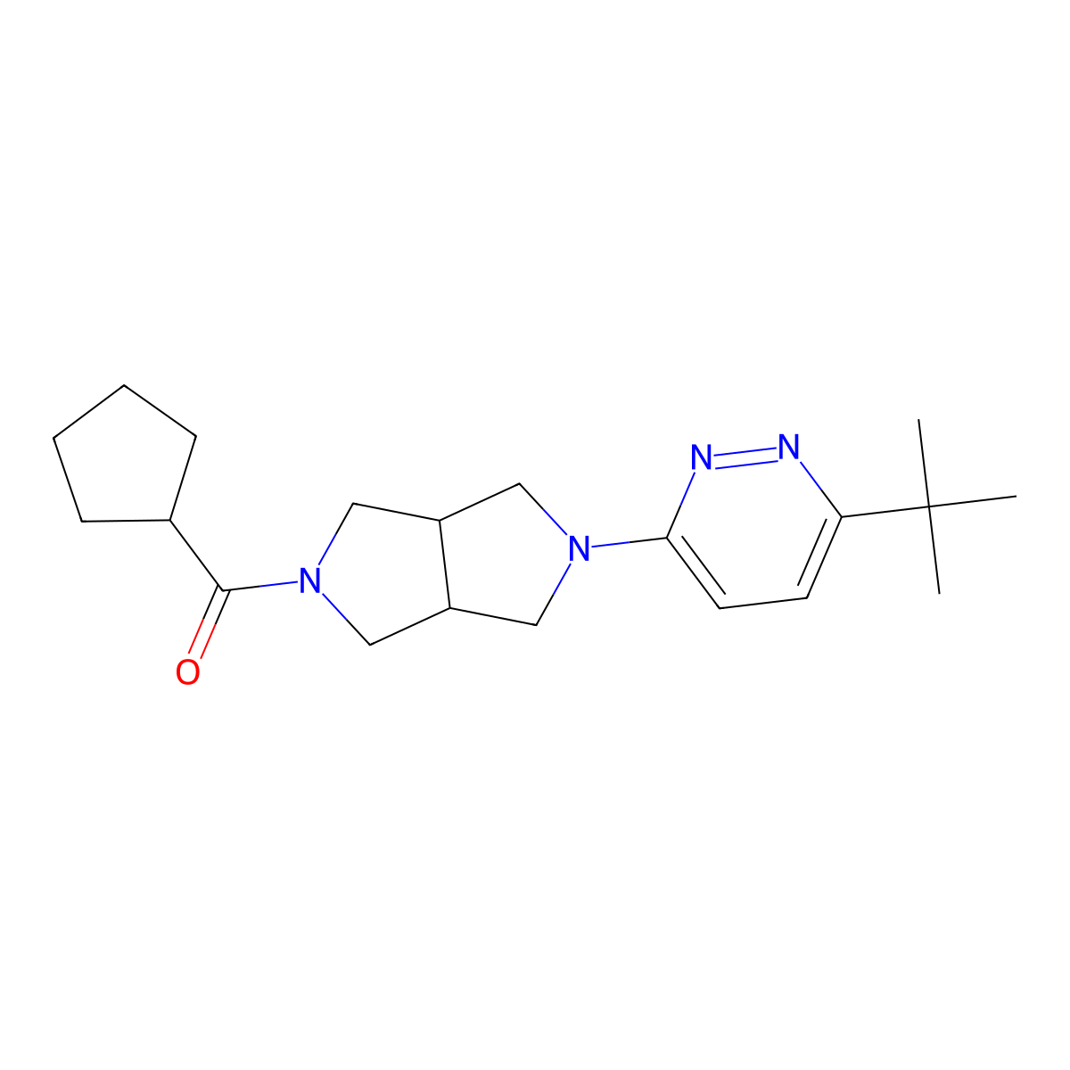 3-Tert-butyl-6-{5-cyclopentanecarbonyl-octahydropyrrolo[3,4-c]pyrrol-2-yl}pyridazine molecular structure, CAS 2415502-16-6