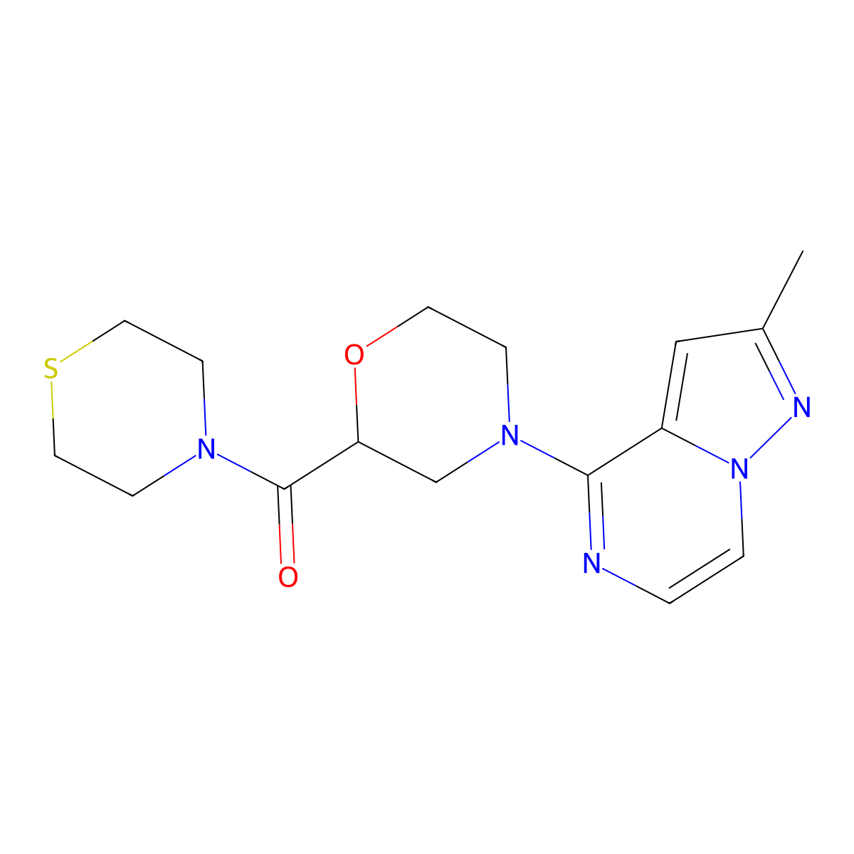 4-{2-Methylpyrazolo[1,5-a]pyrazin-4-yl}-2-(thiomorpholine-4-carbonyl)morpholine molecular structure, CAS 2415502-18-8