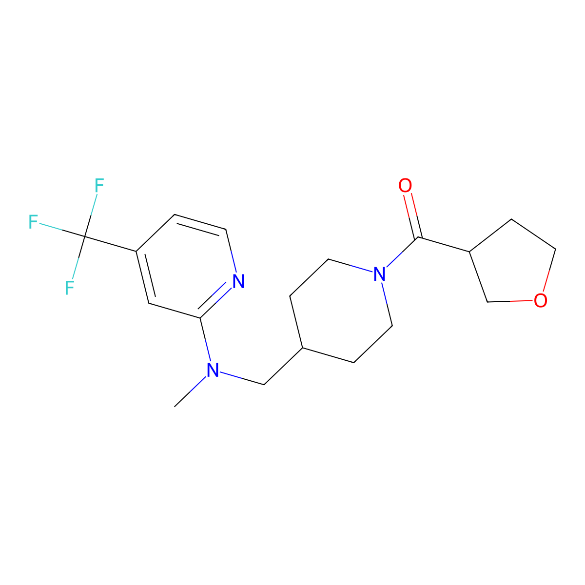 N-methyl-N-{[1-(oxolane-3-carbonyl)piperidin-4-yl]methyl}-4-(trifluoromethyl)pyridin-2-amine molecular structure, CAS 2415502-22-4