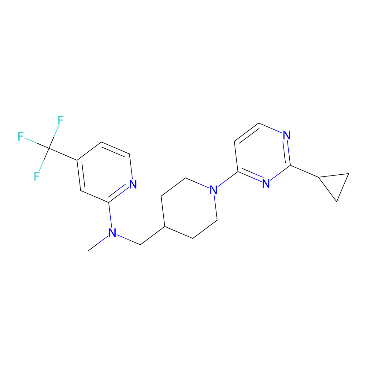 N-{[1-(2-cyclopropylpyrimidin-4-yl)piperidin-4-yl]methyl}-N-methyl-4-(trifluoromethyl)pyridin-2-amine molecular structure, CAS 2415502-23-5