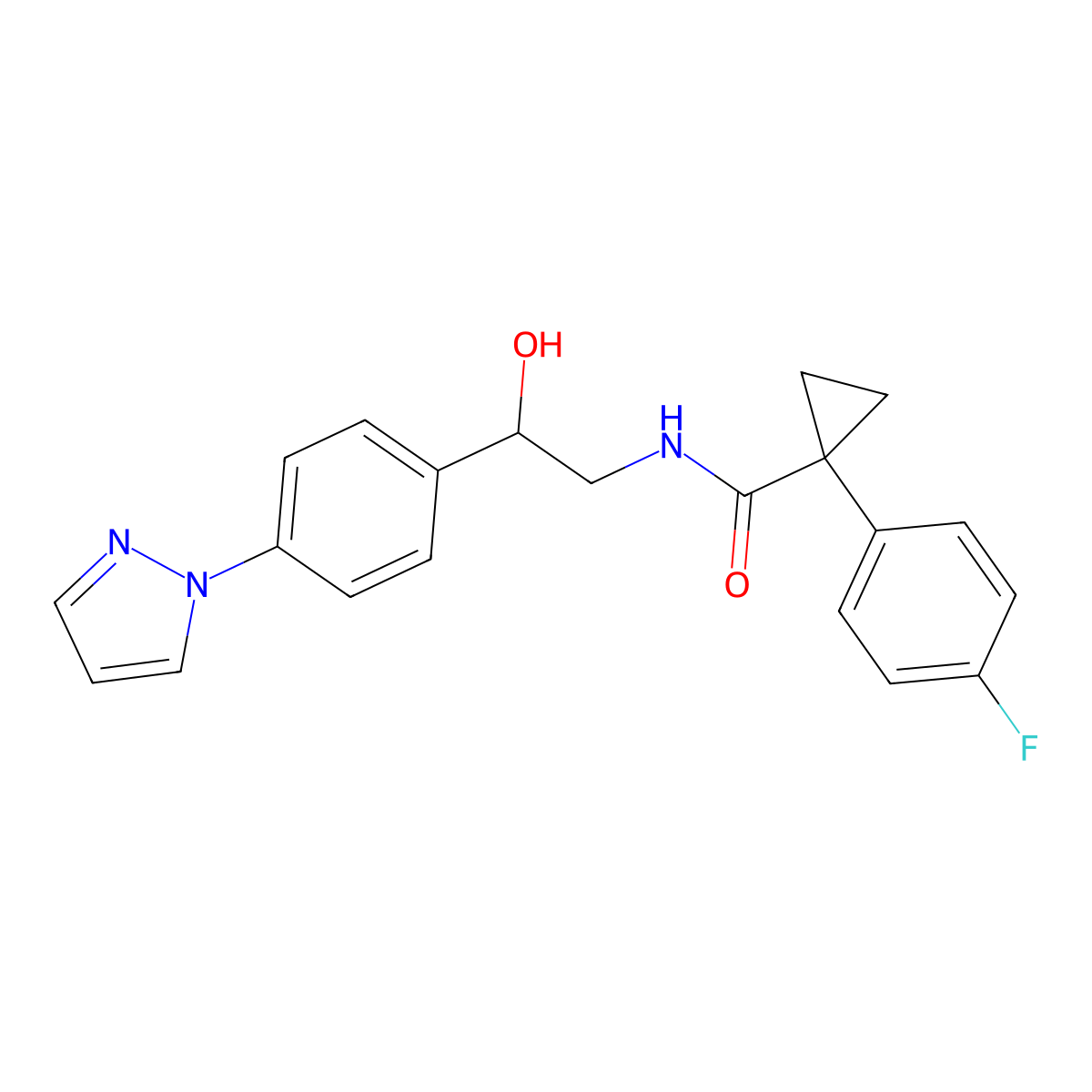 1-(4-fluorophenyl)-N-{2-hydroxy-2-[4-(1H-pyrazol-1-yl)phenyl]ethyl}cyclopropane-1-carboxamide molecular structure, CAS 2415502-25-7