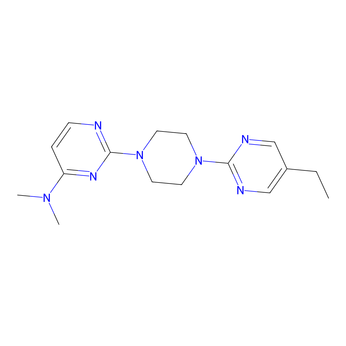 2-[4-(5-Ethylpyrimidin-2-yl)piperazin-1-yl]-N,N-dimethylpyrimidin-4-amine molecular structure, CAS 2415502-29-1