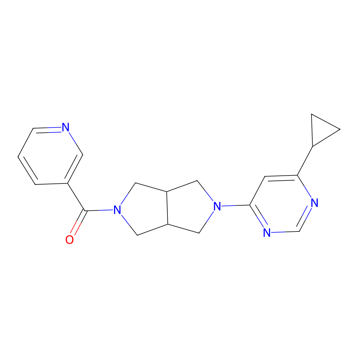 4-Cyclopropyl-6-[5-(pyridine-3-carbonyl)-octahydropyrrolo[3,4-c]pyrrol-2-yl]pyrimidine molecular structure, CAS 2415502-32-6