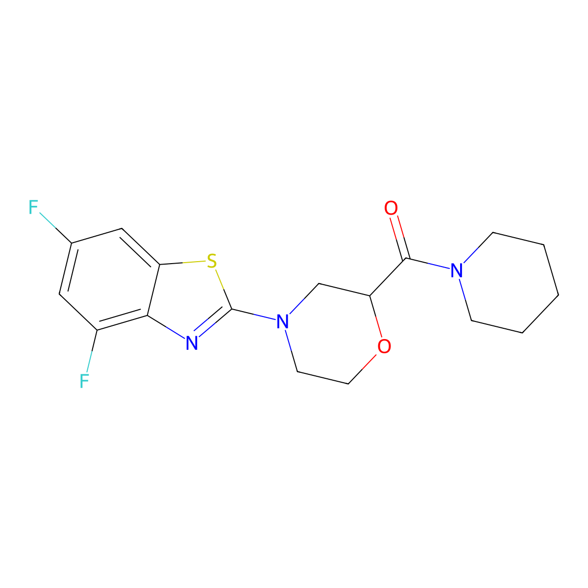 4,6-Difluoro-2-[2-(piperidine-1-carbonyl)morpholin-4-yl]-1,3-benzothiazole molecular structure, CAS 2415502-40-6