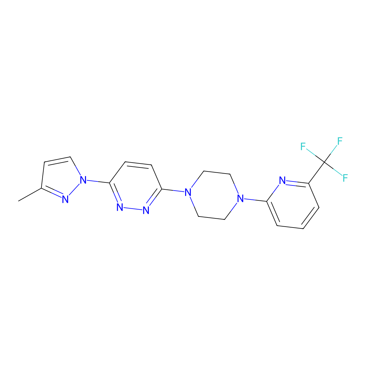 3-(3-methyl-1H-pyrazol-1-yl)-6-{4-[6-(trifluoromethyl)pyridin-2-yl]piperazin-1-yl}pyridazine molecular structure, CAS 2415502-41-7
