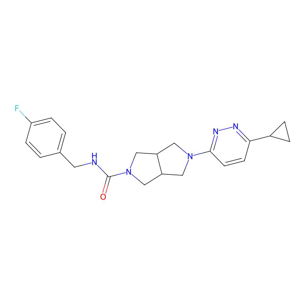 5-(6-cyclopropylpyridazin-3-yl)-N-[(4-fluorophenyl)methyl]-octahydropyrrolo[3,4-c]pyrrole-2-carboxamide molecular structure, CAS 2415502-44-0