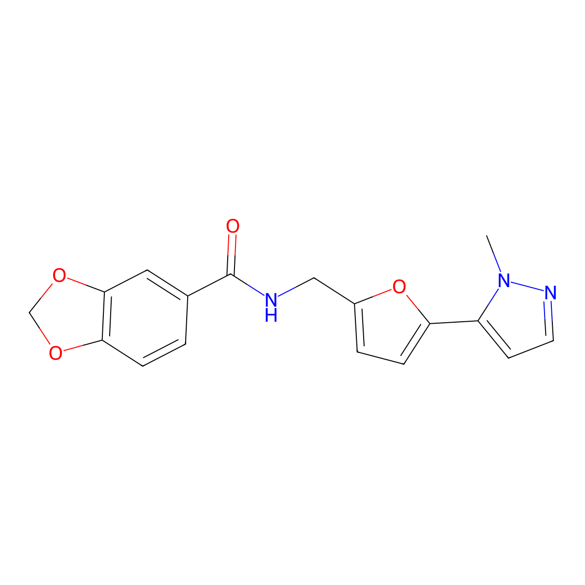 N-{[5-(1-methyl-1H-pyrazol-5-yl)furan-2-yl]methyl}-2H-1,3-benzodioxole-5-carboxamide molecular structure, CAS 2415502-45-1
