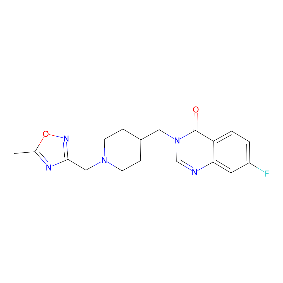 7-Fluoro-3-({1-[(5-methyl-1,2,4-oxadiazol-3-yl)methyl]piperidin-4-yl}methyl)-3,4-dihydroquinazolin-4-one molecular structure, CAS 2415502-56-4