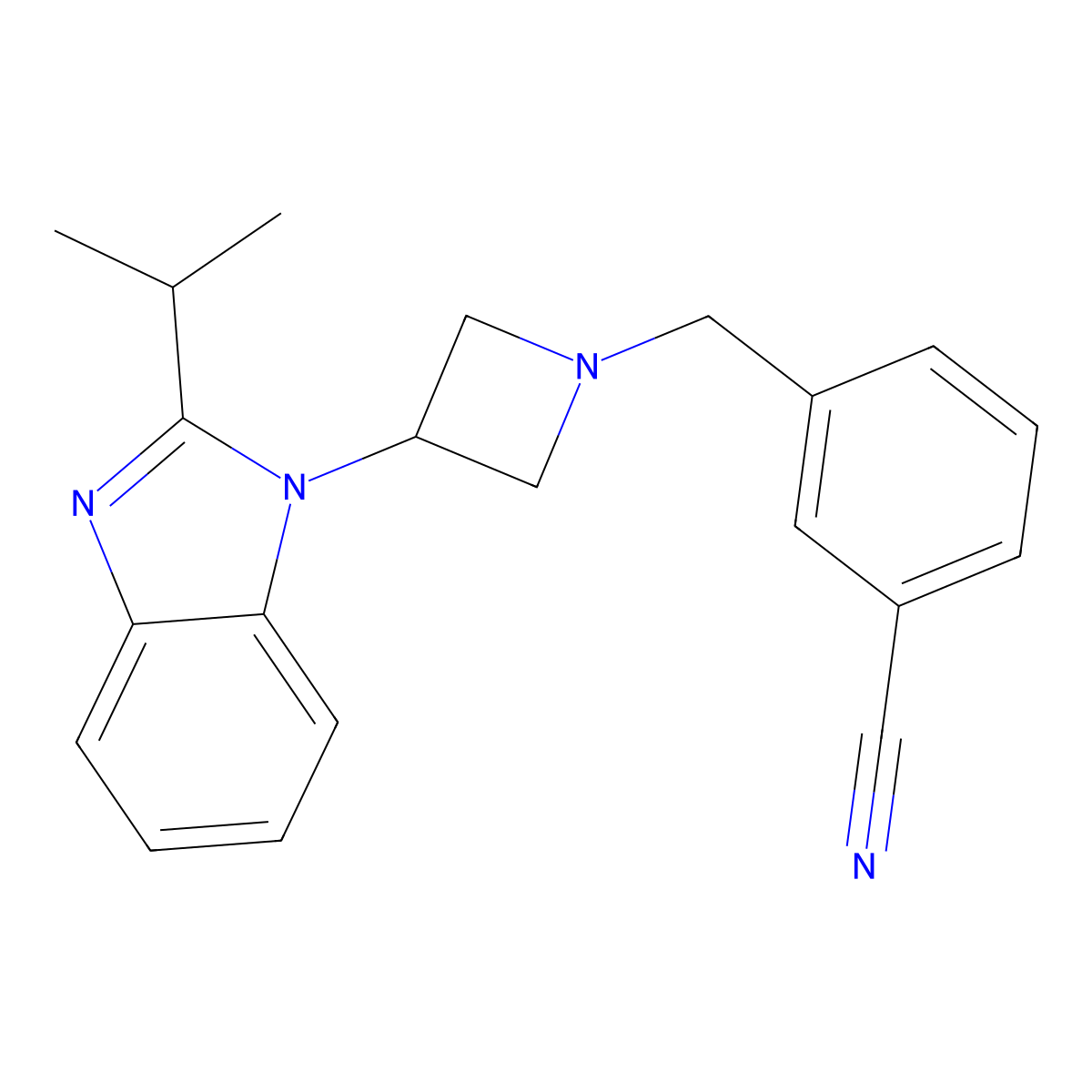 3-({3-[2-(propan-2-yl)-1H-1,3-benzodiazol-1-yl]azetidin-1-yl}methyl)benzonitrile molecular structure, CAS 2415502-62-2