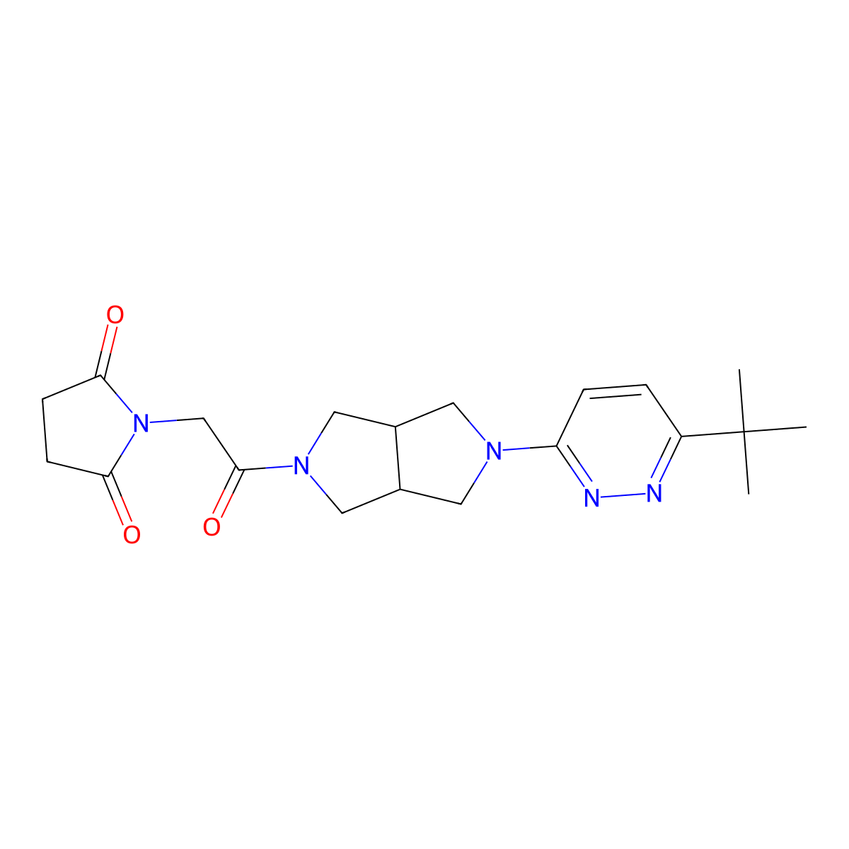 1-{2-[5-(6-Tert-butylpyridazin-3-yl)-octahydropyrrolo[3,4-c]pyrrol-2-yl]-2-oxoethyl}pyrrolidine-2,5-dione molecular structure, CAS 2415502-66-6