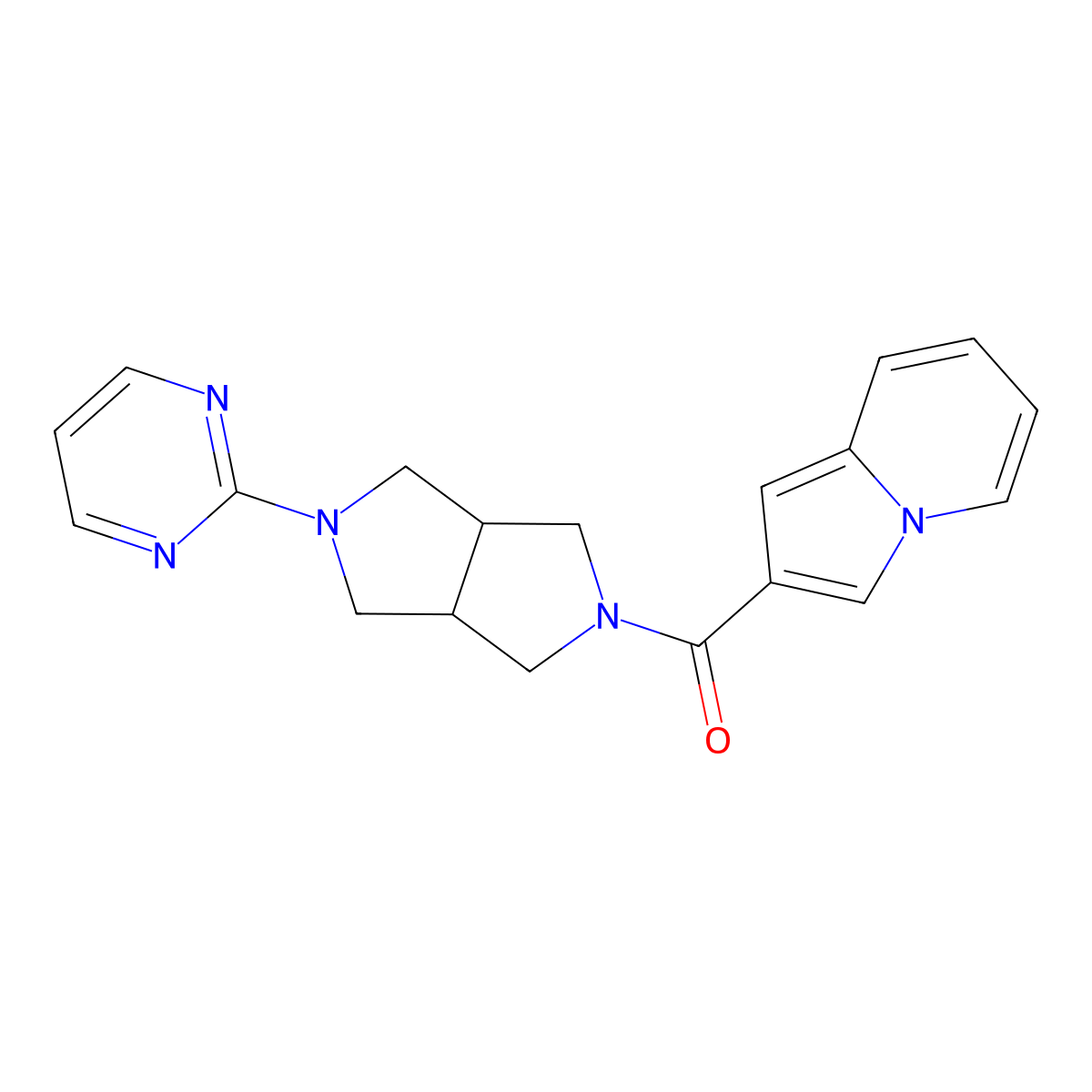 2-[5-(Pyrimidin-2-yl)-octahydropyrrolo[3,4-c]pyrrole-2-carbonyl]indolizine molecular structure, CAS 2415502-68-8