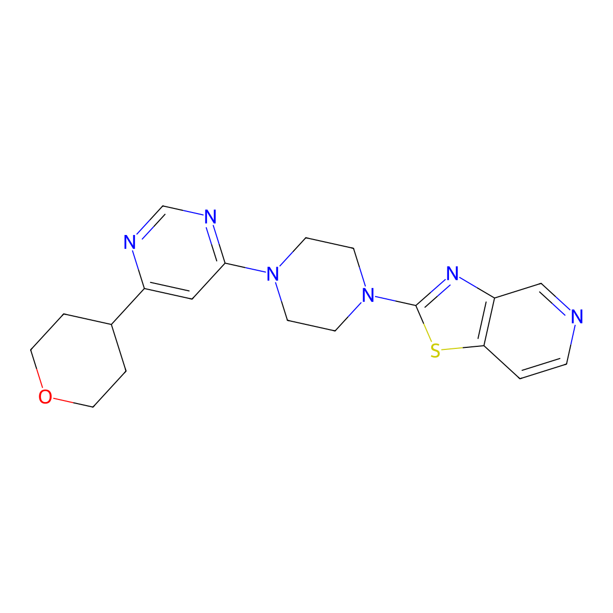 4-(Oxan-4-yl)-6-(4-{[1,3]thiazolo[4,5-c]pyridin-2-yl}piperazin-1-yl)pyrimidine molecular structure, CAS 2415502-71-3