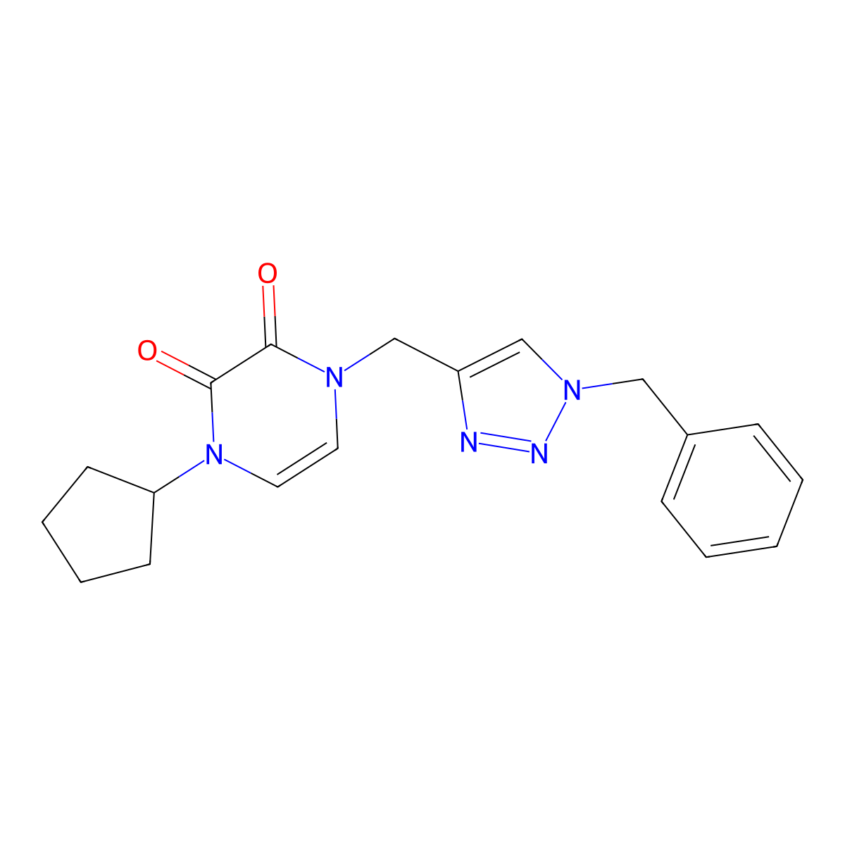 1-[(1-benzyl-1H-1,2,3-triazol-4-yl)methyl]-4-cyclopentyl-1,2,3,4-tetrahydropyrazine-2,3-dione molecular structure, CAS 2415502-80-4