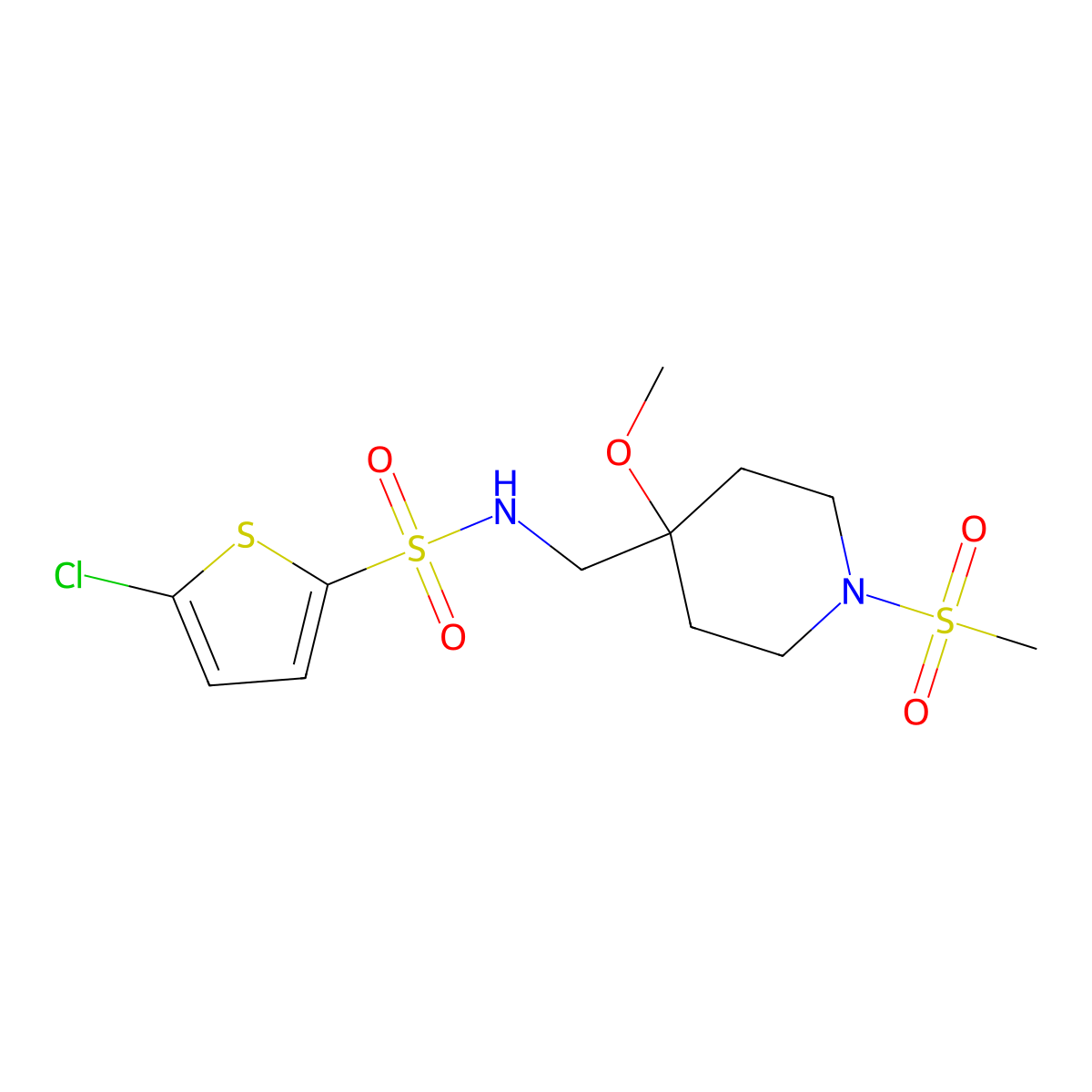 5-chloro-N-[(1-methanesulfonyl-4-methoxypiperidin-4-yl)methyl]thiophene-2-sulfonamide molecular structure, CAS 2415502-81-5
