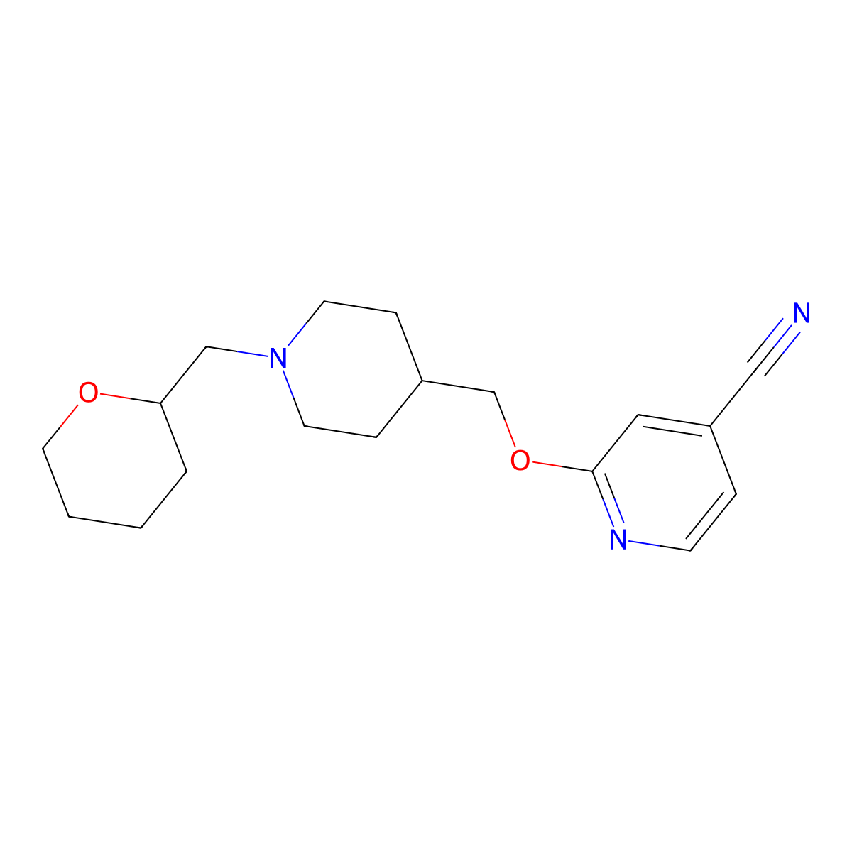 2-({1-[(Oxan-2-yl)methyl]piperidin-4-yl}methoxy)pyridine-4-carbonitrile molecular structure, CAS 2415502-82-6
