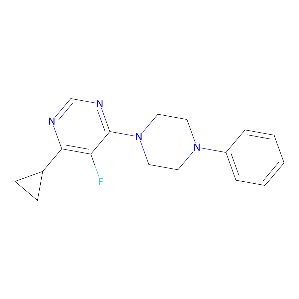 4-Cyclopropyl-5-fluoro-6-(4-phenylpiperazin-1-yl)pyrimidine molecular structure, CAS 2415502-92-8