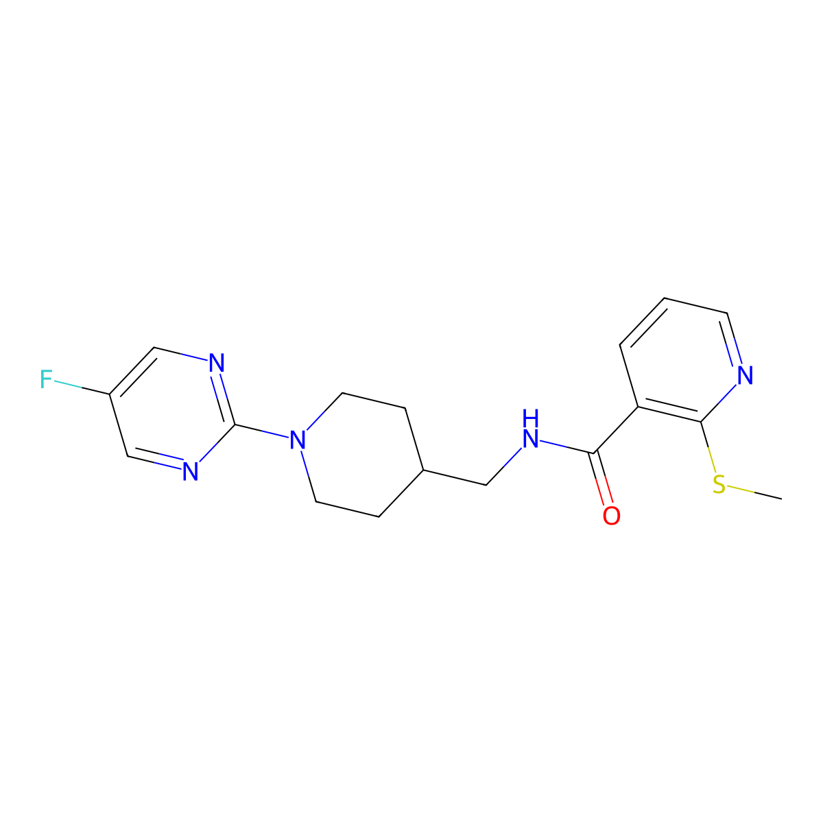 N-{[1-(5-fluoropyrimidin-2-yl)piperidin-4-yl]methyl}-2-(methylsulfanyl)pyridine-3-carboxamide molecular structure, CAS 2415502-93-9