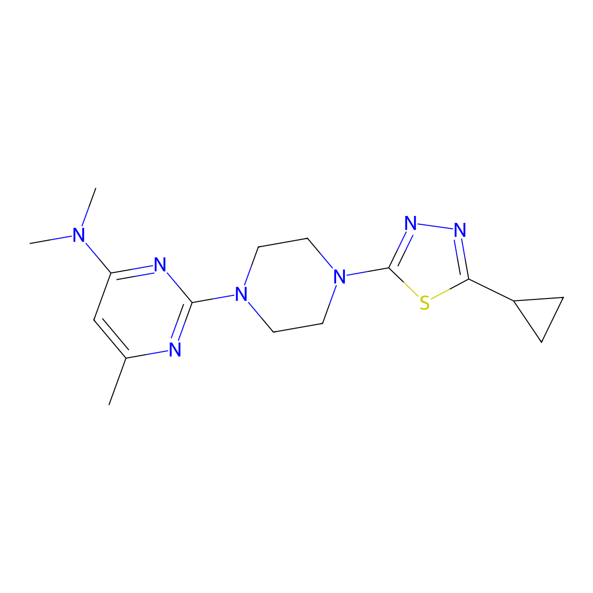 2-[4-(5-Cyclopropyl-1,3,4-thiadiazol-2-yl)piperazin-1-yl]-N,N,6-trimethylpyrimidin-4-amine molecular structure, CAS 2415503-02-3