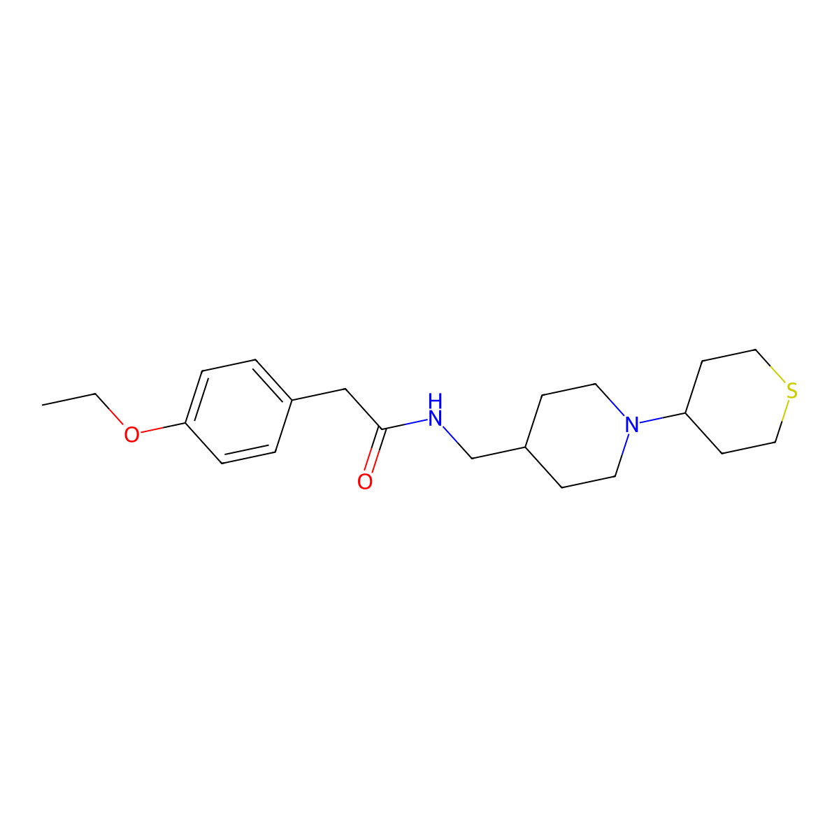 2-(4-ethoxyphenyl)-N-{[1-(thian-4-yl)piperidin-4-yl]methyl}acetamide molecular structure, CAS 2415503-05-6