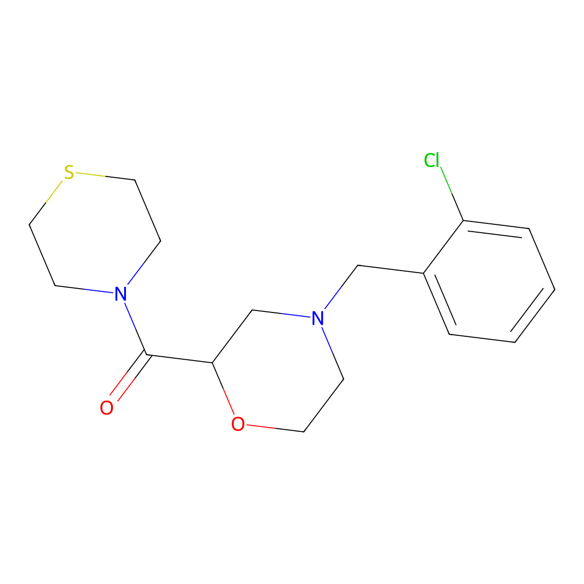 4-[(2-Chlorophenyl)methyl]-2-(thiomorpholine-4-carbonyl)morpholine molecular structure, CAS 2415503-09-0