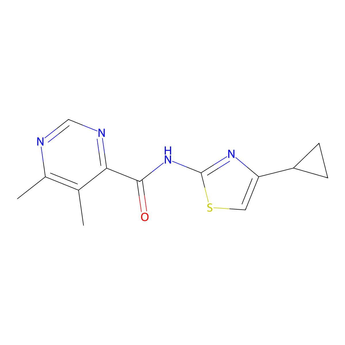 N-(4-Cyclopropyl-1,3-thiazol-2-yl)-5,6-dimethylpyrimidine-4-carboxamide molecular structure, CAS 2415503-13-6