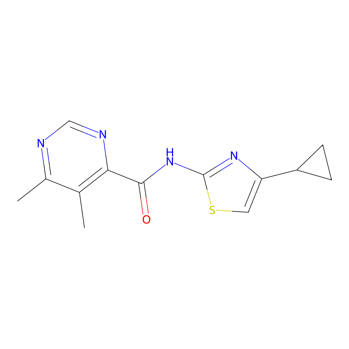 N-(4-Cyclopropyl-1,3-thiazol-2-yl)-5,6-dimethylpyrimidine-4-carboxamide molecular structure, CAS 2415503-13-6